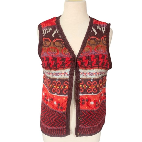 northern Isles Sweaters - Northern Isles cotton blend button up sweater vest in autumnal colors size large